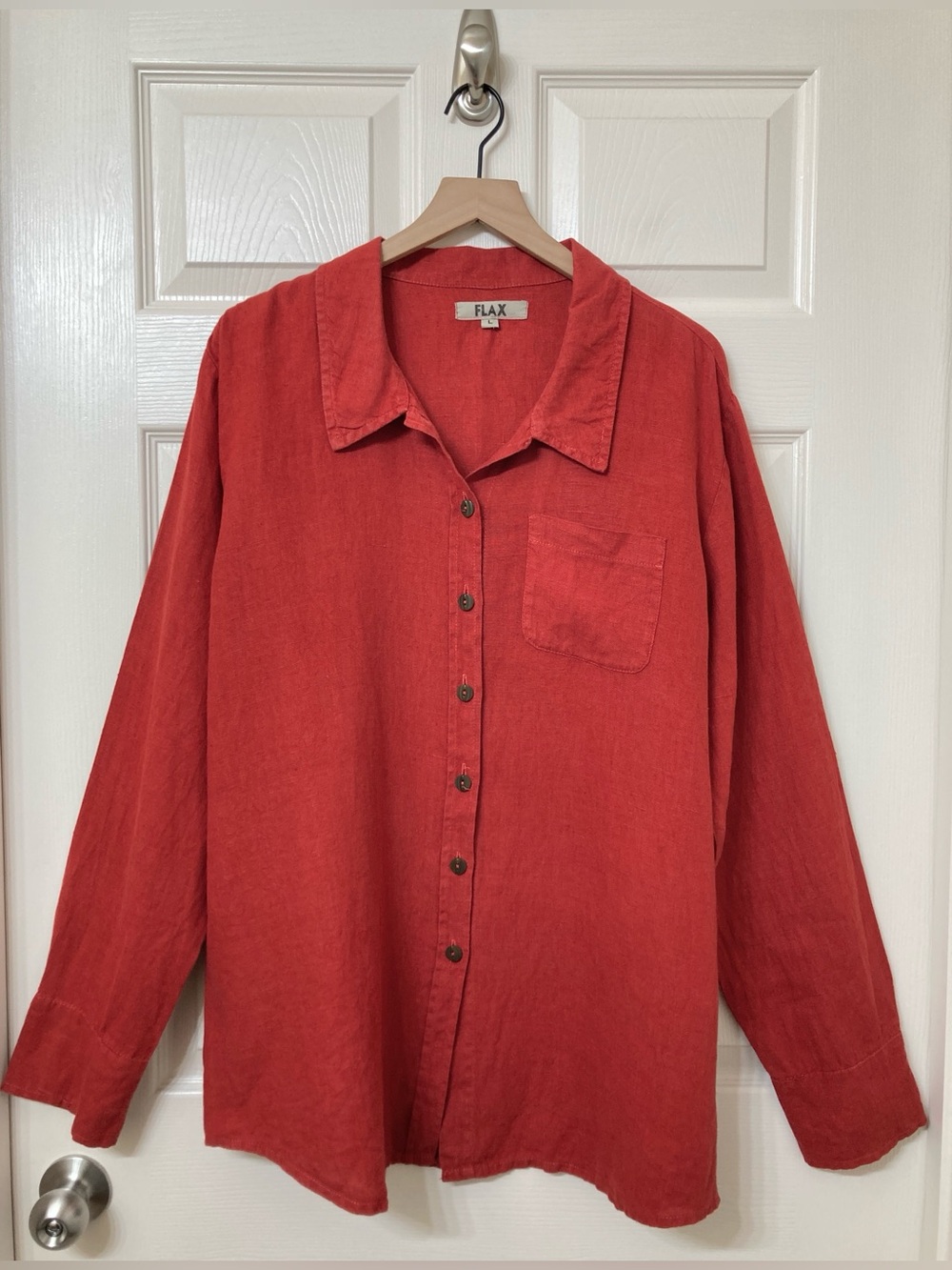 Flax Women's 100% Linen Washed Red Long Sleeve Button Down Shirt Large Lagonlook
